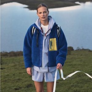 Tory Burch high-pile fleece zip up in lapis